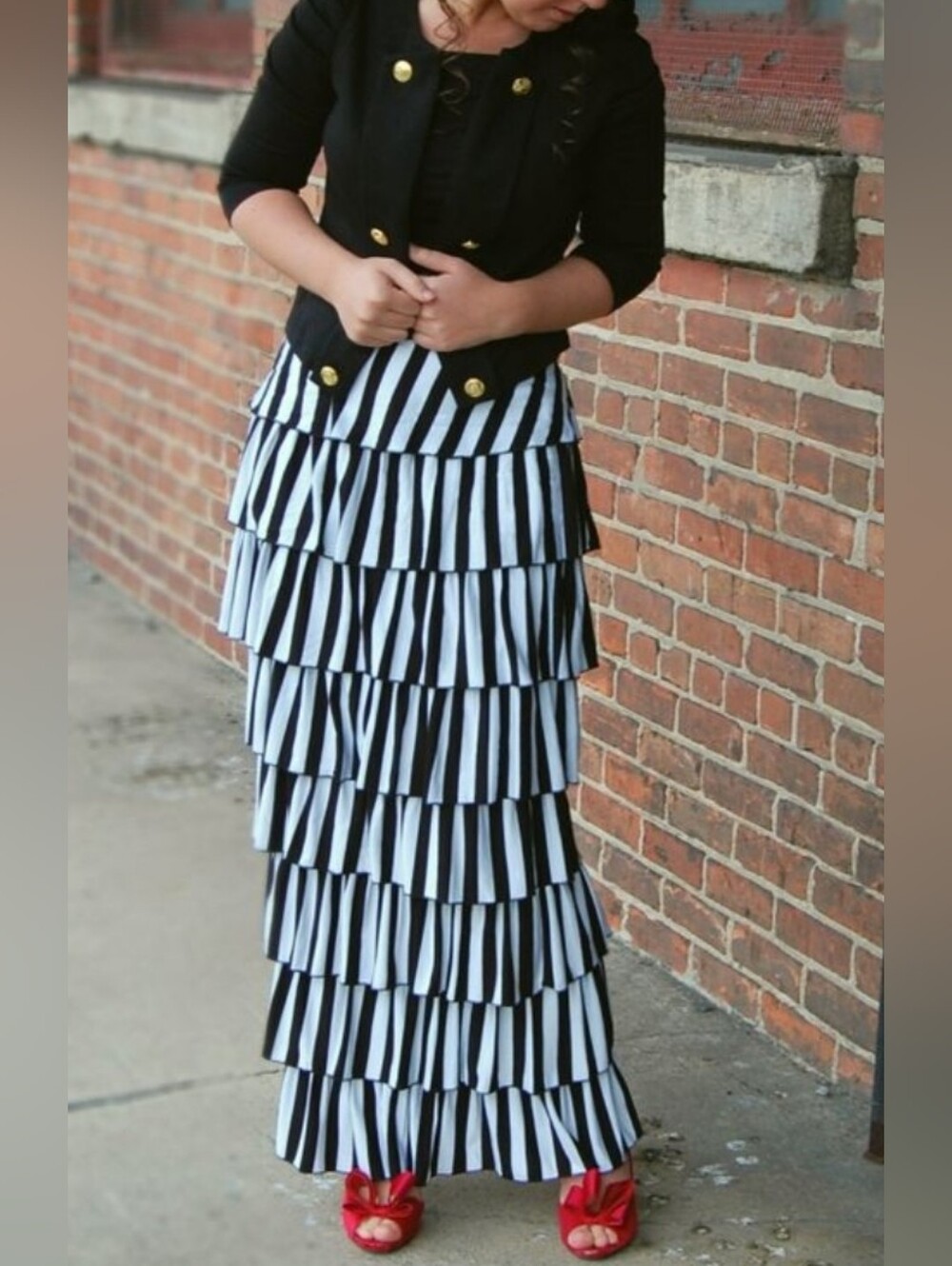 Dainty Jewells Black & White Striped Tiered Maxi Skirt